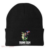 Trump Riding Dinosaur Save America Again Beanie thumb 0