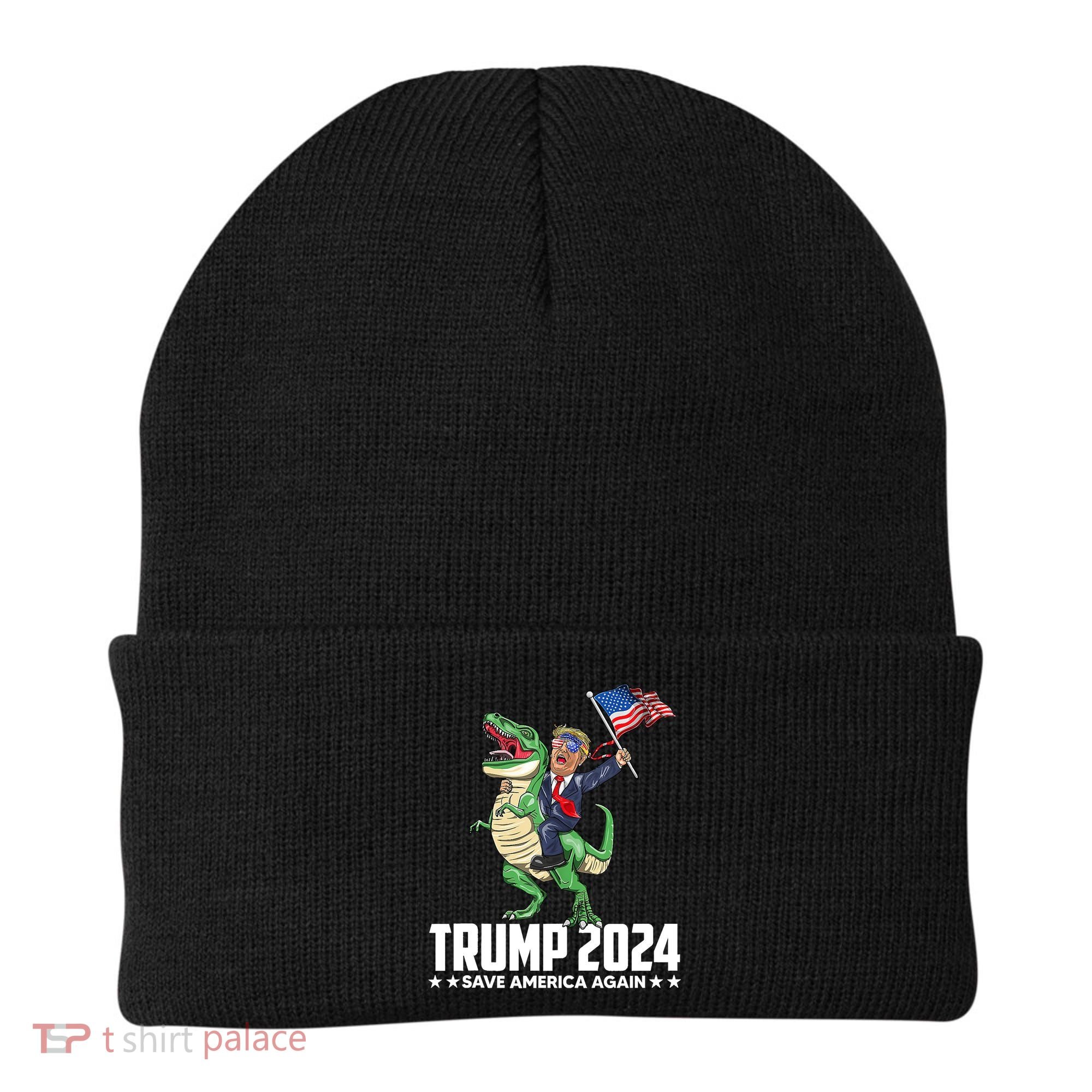 Trump Riding Dinosaur Save America Again Beanie