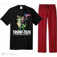 Trump Riding Dinosaur Save America Again Pajama Set thumb 0