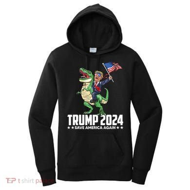 Trump Riding Dinosaur Save America Again Women's Hoodie