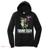 Trump Riding Dinosaur Save America Again Women's Hoodie thumb 0