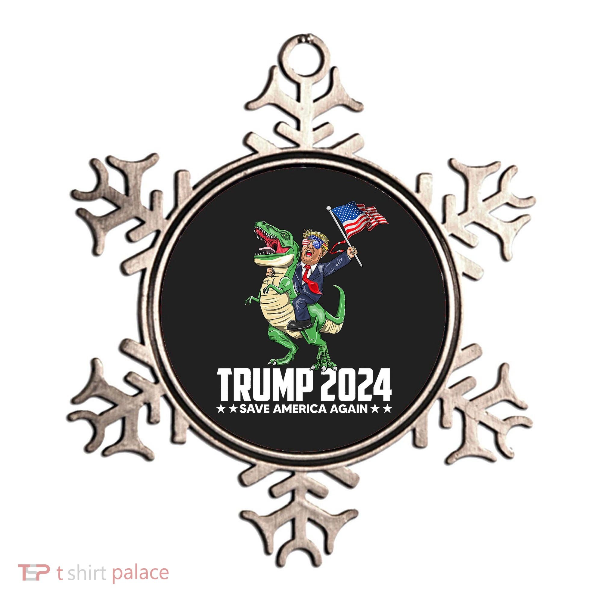 Trump Riding Dinosaur Save America Again Ornament