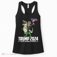 Trump Riding Dinosaur Save America Again Women's Tank Top thumb 0