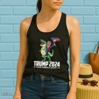 Trump Riding Dinosaur Save America Again Women's Tank Top thumb 2
