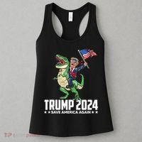 Trump Riding Dinosaur Save America Again Women's Tank Top thumb 3