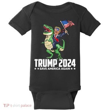 Trump Riding Dinosaur Save America Again Baby Bodysuit