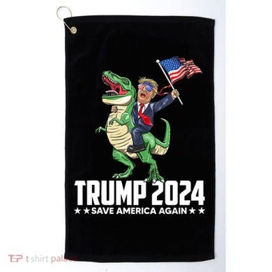 Trump Riding Dinosaur Save America Again Golf Towel