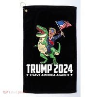 Trump Riding Dinosaur Save America Again Golf Towel thumb 0