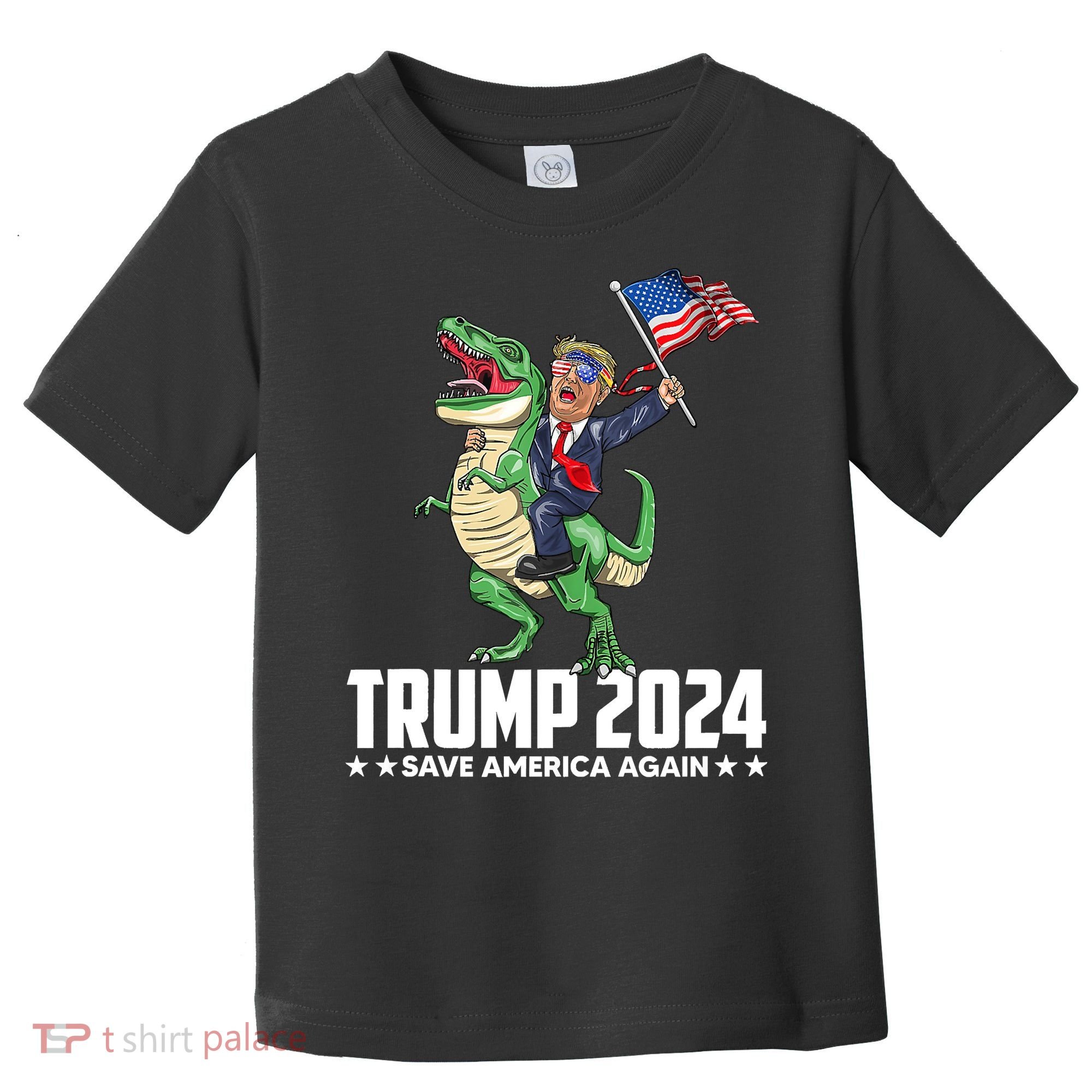 Trump Riding Dinosaur Save America Again Toddler T-Shirt