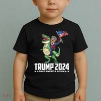 Trump Riding Dinosaur Save America Again Toddler T-Shirt thumb 2