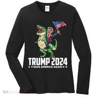 Trump Riding Dinosaur Save America Again Women's Long Sleeve Shirt thumb 0
