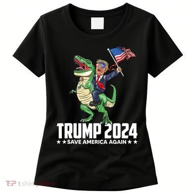 Trump Riding Dinosaur Save America Again Women's T-Shirt