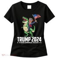 Trump Riding Dinosaur Save America Again Women's T-Shirt thumb 0