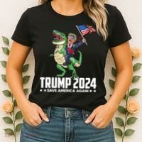 Trump Riding Dinosaur Save America Again Women's T-Shirt thumb 2