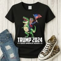 Trump Riding Dinosaur Save America Again Women's T-Shirt thumb 3