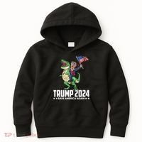 Trump Riding Dinosaur Save America Again Kids Hoodie thumb 0