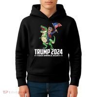 Trump Riding Dinosaur Save America Again Kids Hoodie thumb 4