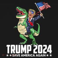 Trump Riding Dinosaur Save America Again Kids Long Sleeve Shirt thumb 2
