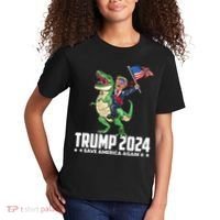 Trump Riding Dinosaur Save America Again Kids T-Shirt thumb 2