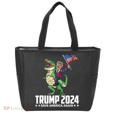 Trump Riding Dinosaur Save America Again Tote Bag