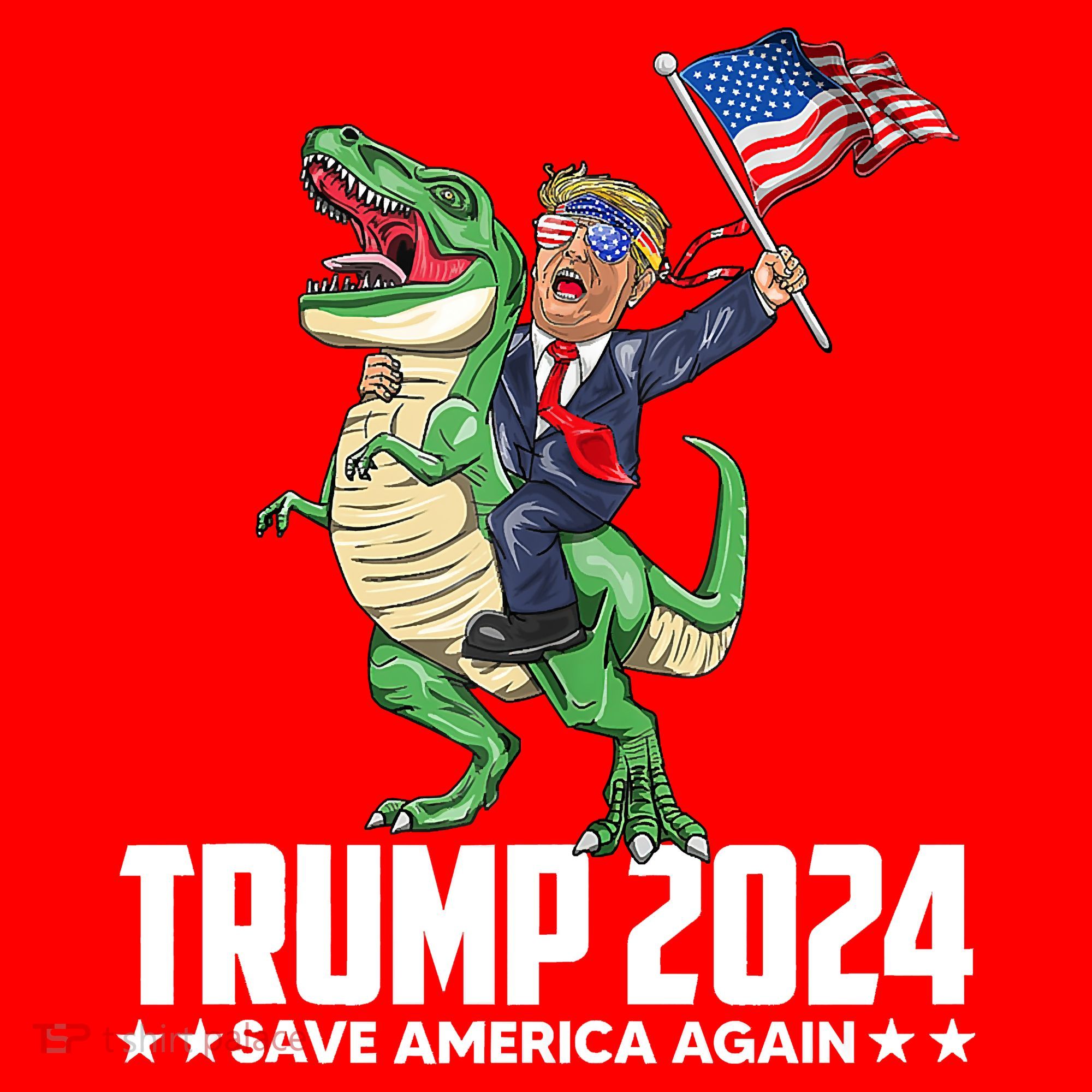 Trump Riding Dinosaur Save America Again Santa Hat