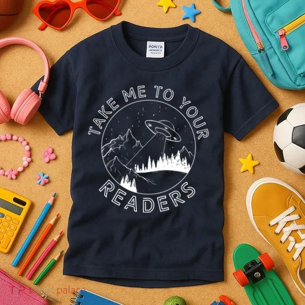 Take Reading English Teacher Library Alien Space Kids T-Shirt