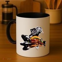 T Rex Eating Burger Coffee Mug thumb 4
