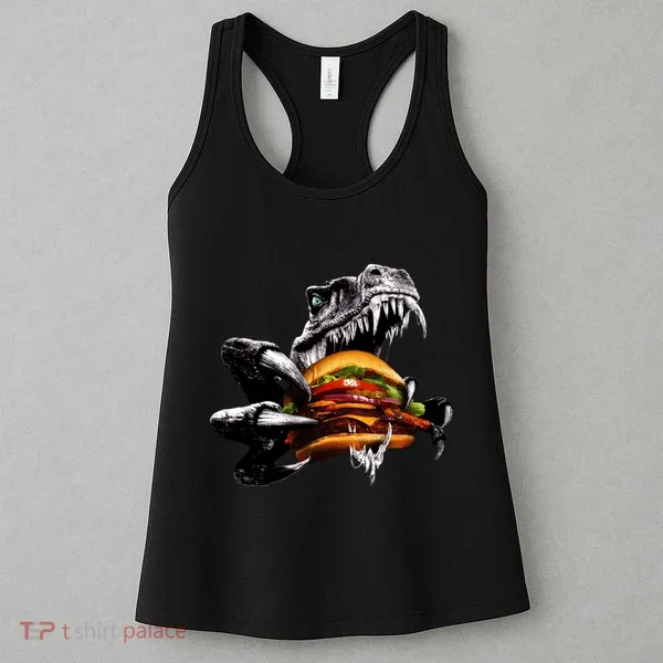 T Rex Eating Burger Women's Tank Top