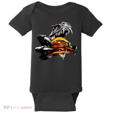 T Rex Eating Burger Baby Bodysuit