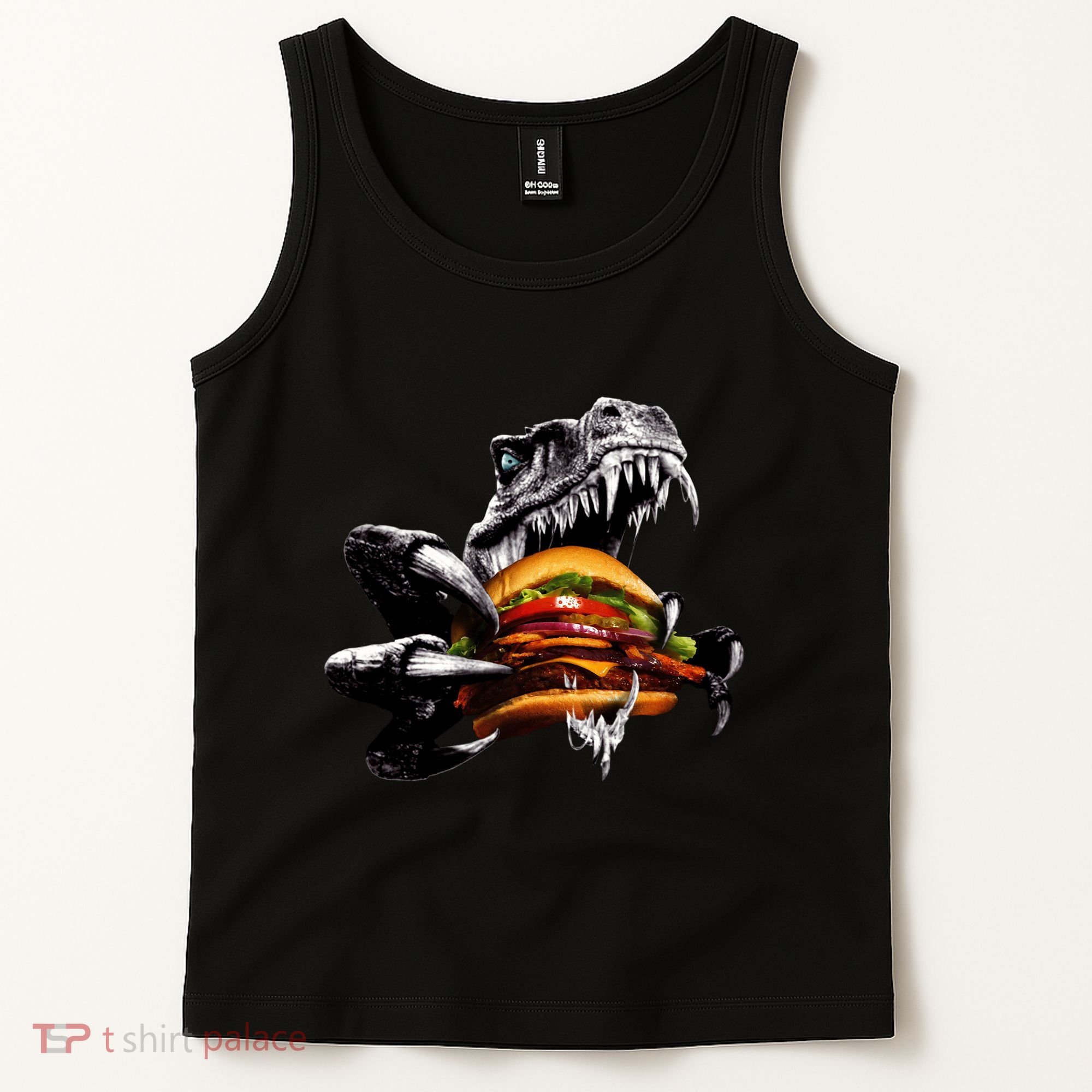 T Rex Eating Burger Tank Top