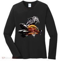 T Rex Eating Burger Women's Long Sleeve Shirt thumb 0