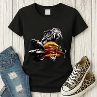 T Rex Eating Burger Women's T-Shirt thumb 3