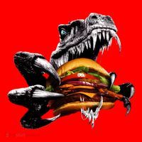 T Rex Eating Burger Santa Hat thumb 1