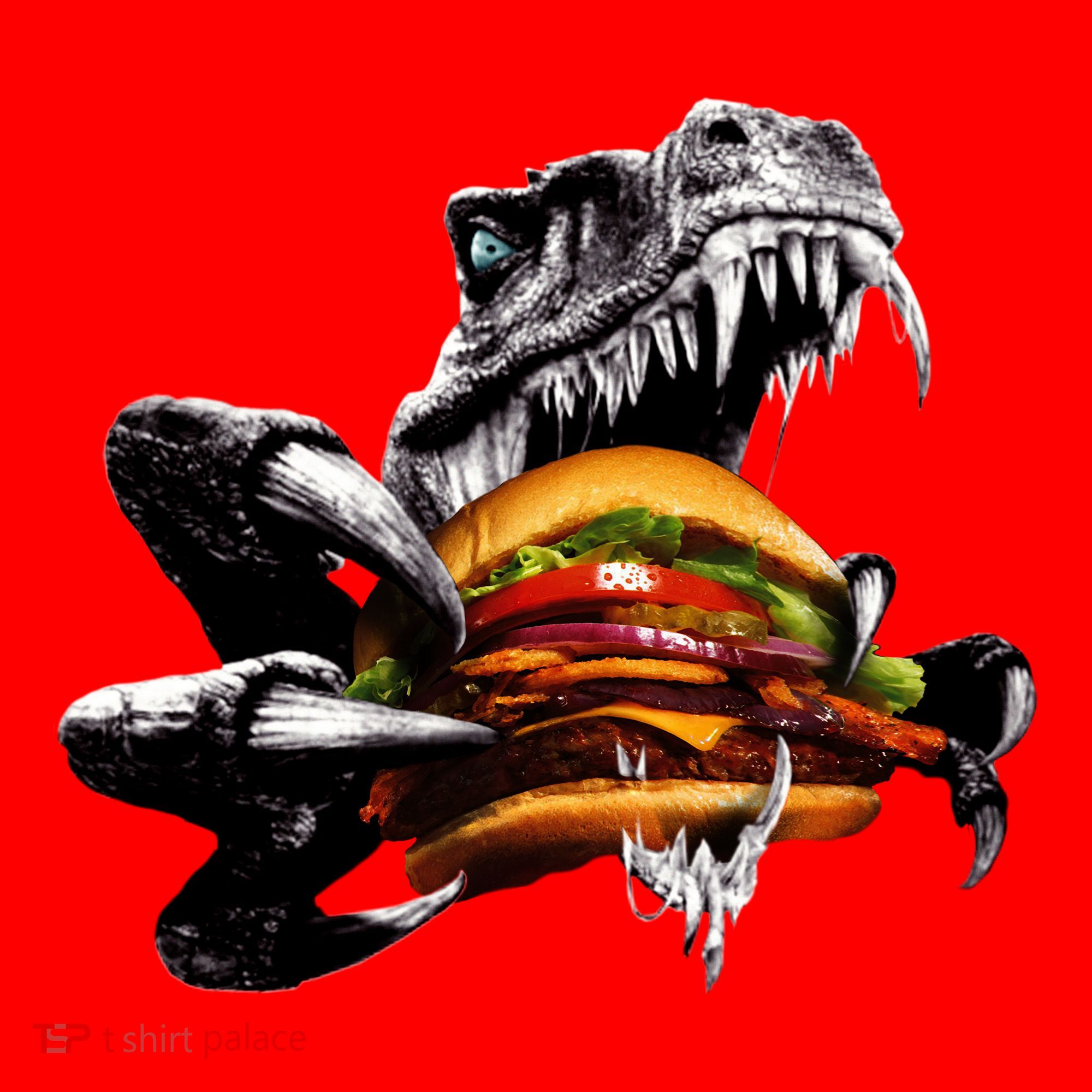 T Rex Eating Burger Santa Hat