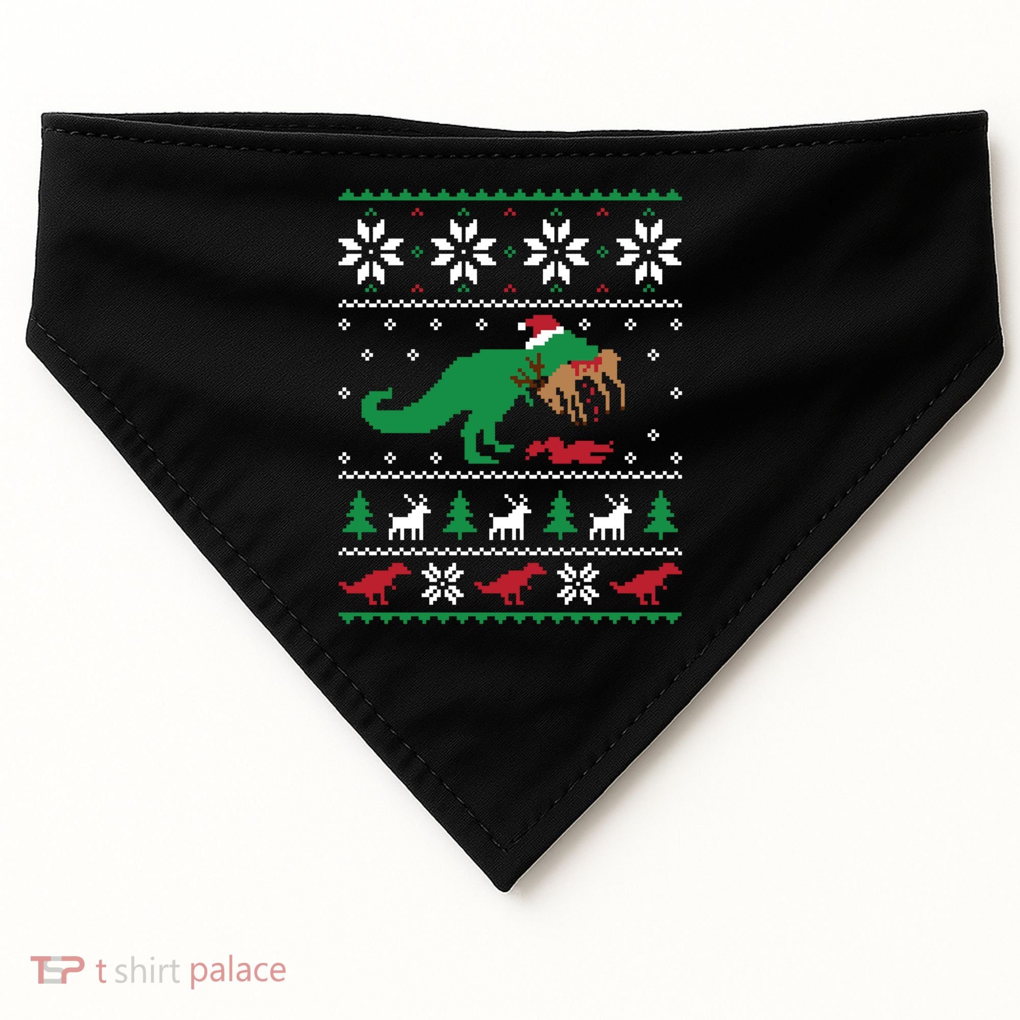 T Rex Eating Reindeer Funny Dinosaur Christmas Ugly Gift USA-Made Doggie Bandana