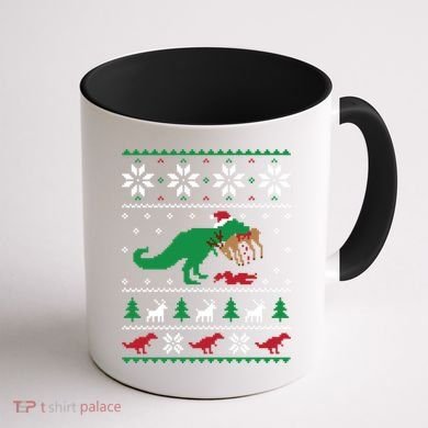 T Rex Eating Reindeer Funny Dinosaur Christmas Ugly Gift Coffee Mug back