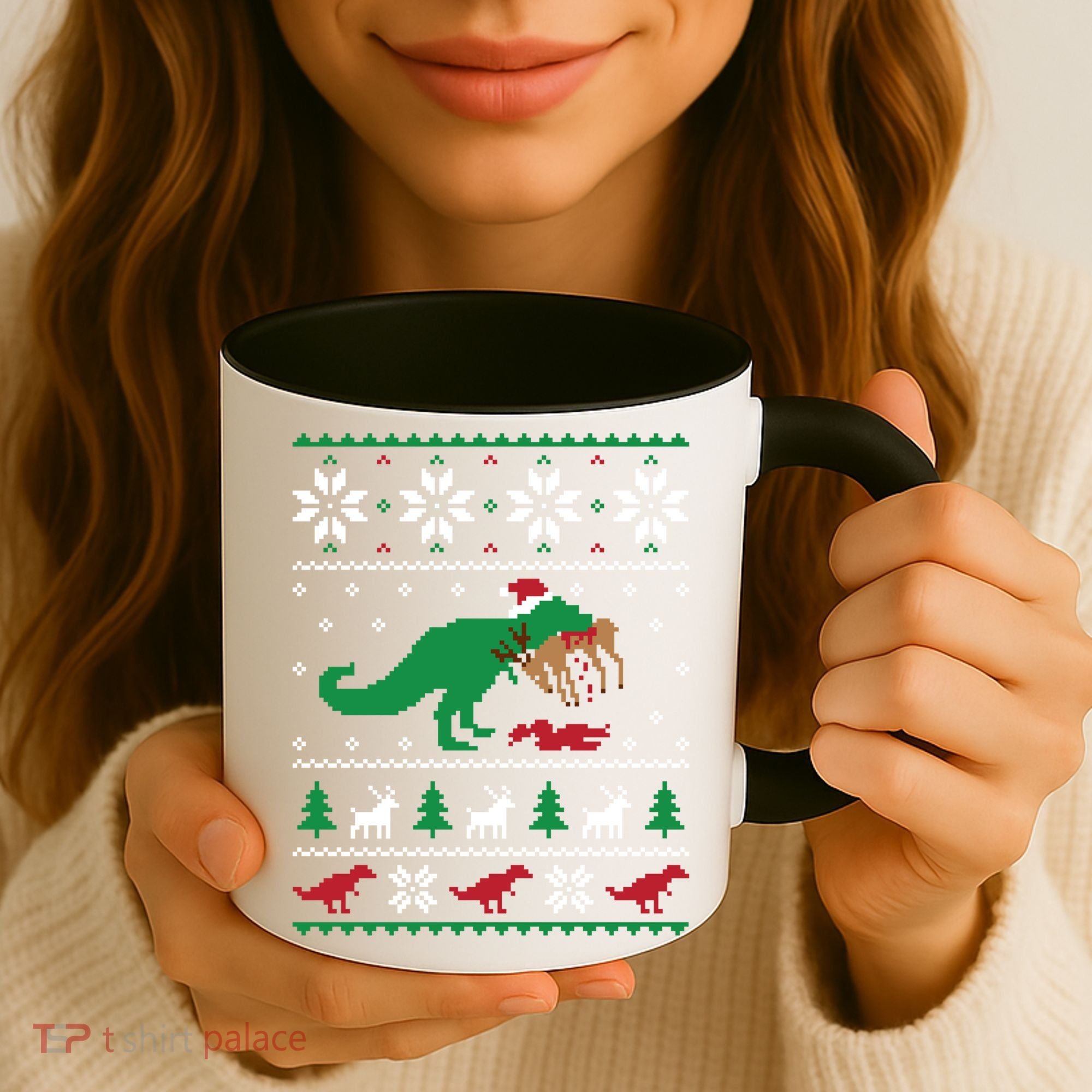 T Rex Eating Reindeer Funny Dinosaur Christmas Ugly Gift Coffee Mug