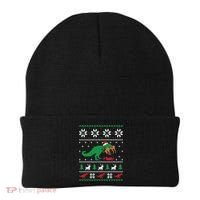 T Rex Eating Reindeer Funny Dinosaur Christmas Ugly Gift Beanie thumb 0