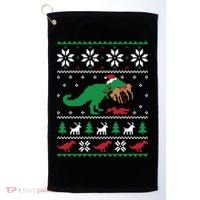T Rex Eating Reindeer Funny Dinosaur Christmas Ugly Gift Golf Towel thumb 0