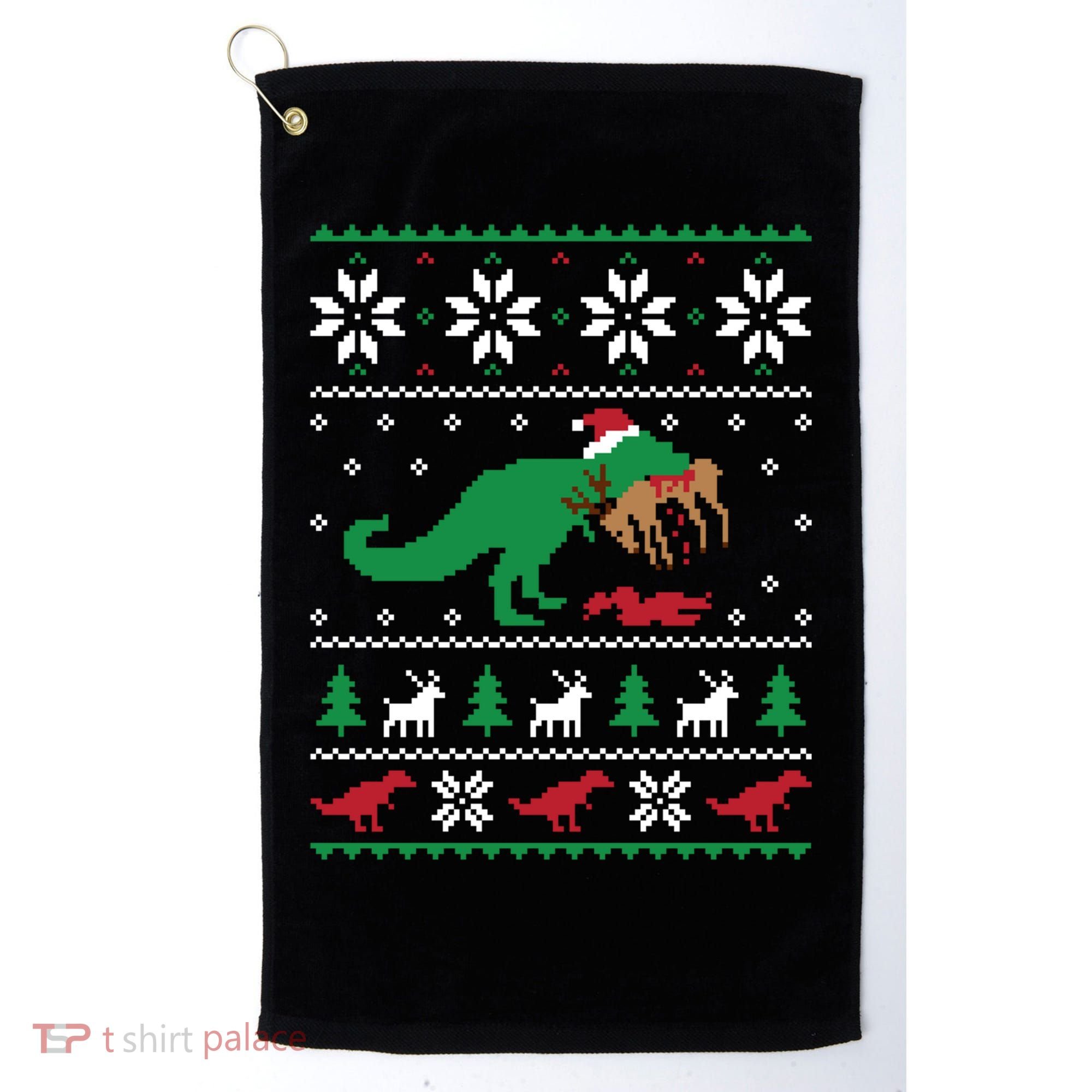 T Rex Eating Reindeer Funny Dinosaur Christmas Ugly Gift Golf Towel
