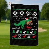 T Rex Eating Reindeer Funny Dinosaur Christmas Ugly Gift Golf Towel thumb 1