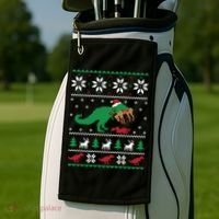 T Rex Eating Reindeer Funny Dinosaur Christmas Ugly Gift Golf Towel thumb 2