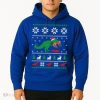 T Rex Eating Reindeer Funny Dinosaur Christmas Ugly Gift Hoodie thumb 2