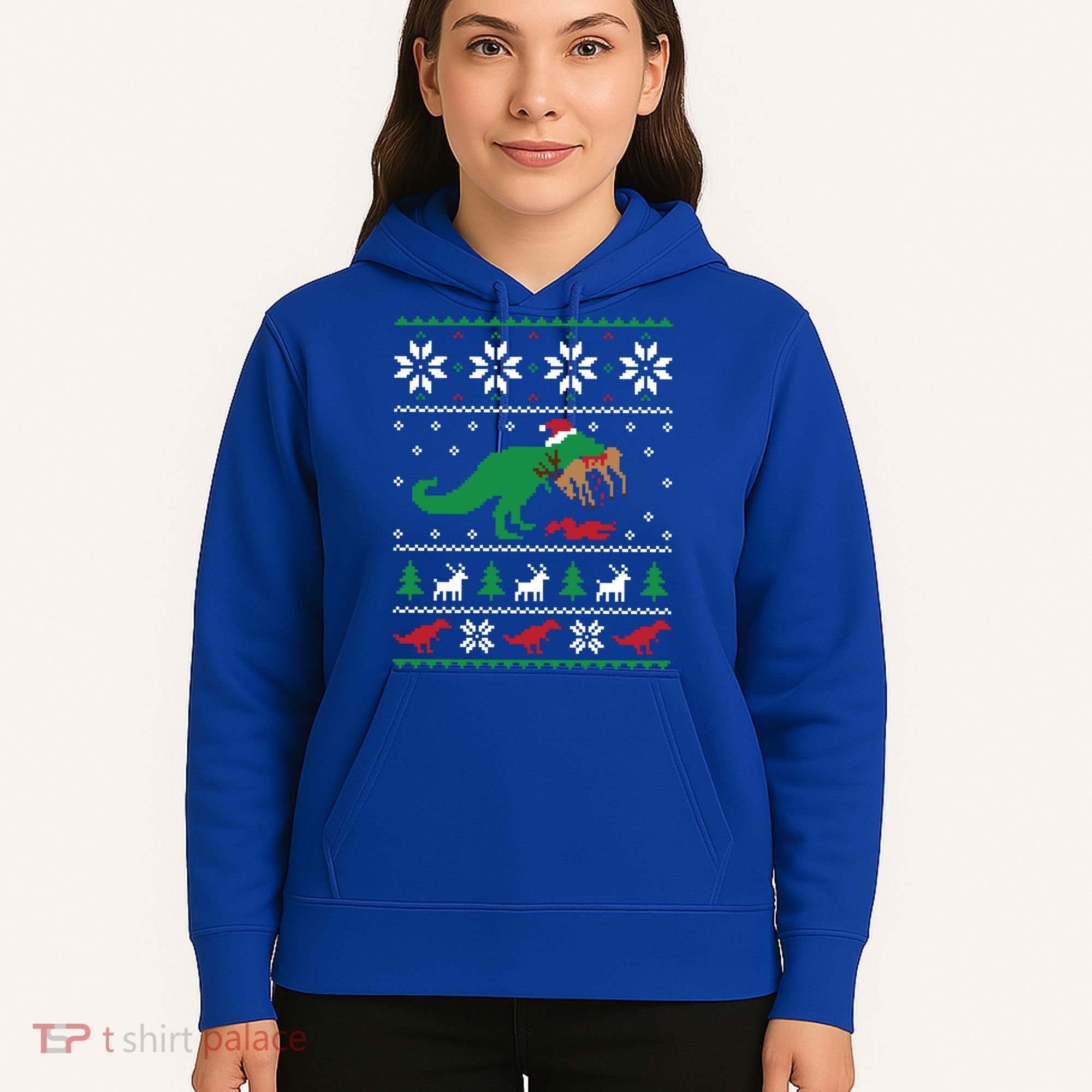 T Rex Eating Reindeer Funny Dinosaur Christmas Ugly Gift Hoodie