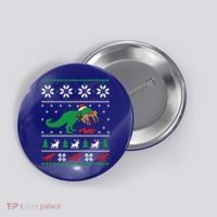 T Rex Eating Reindeer Funny Dinosaur Christmas Ugly Gift Button thumb 0
