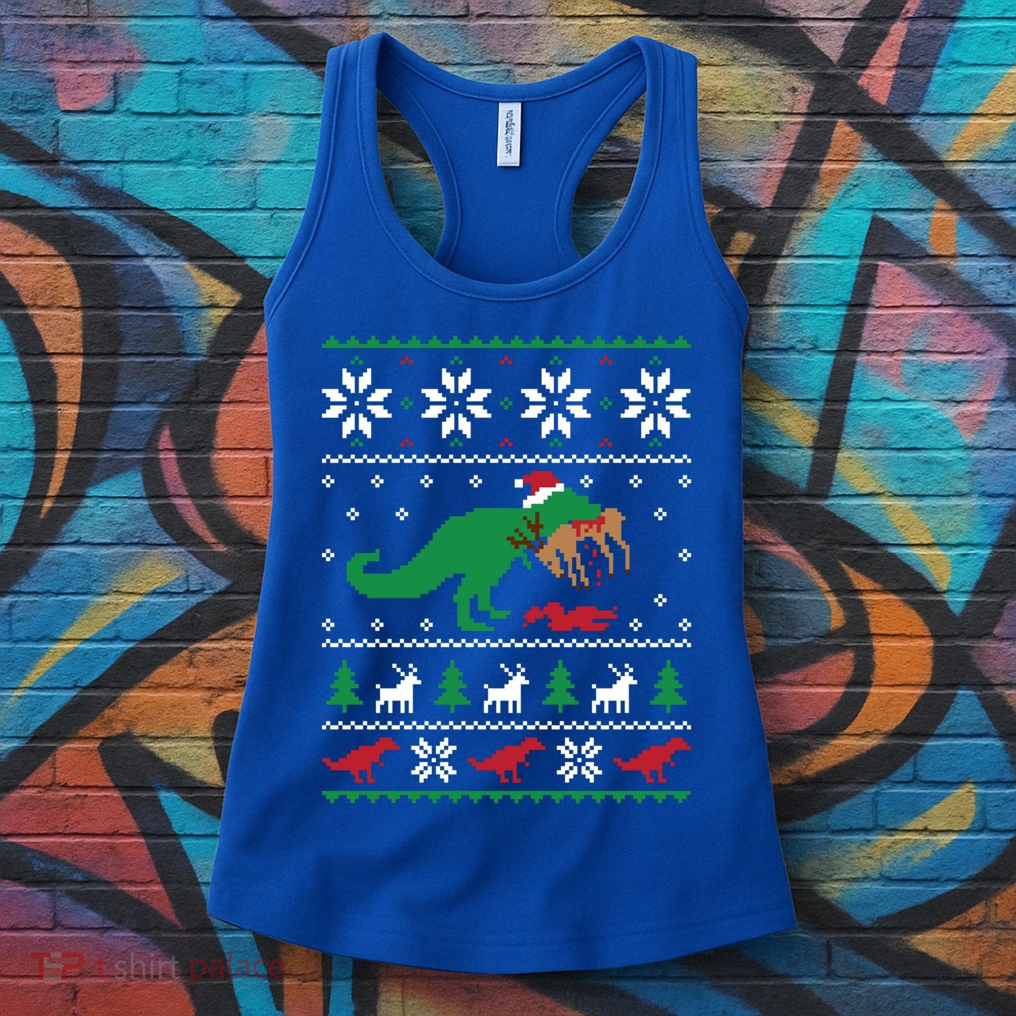 T Rex Eating Reindeer Funny Dinosaur Christmas Ugly Gift Women's Tank Top