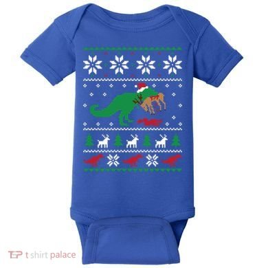 T Rex Eating Reindeer Funny Dinosaur Christmas Ugly Gift Baby Bodysuit