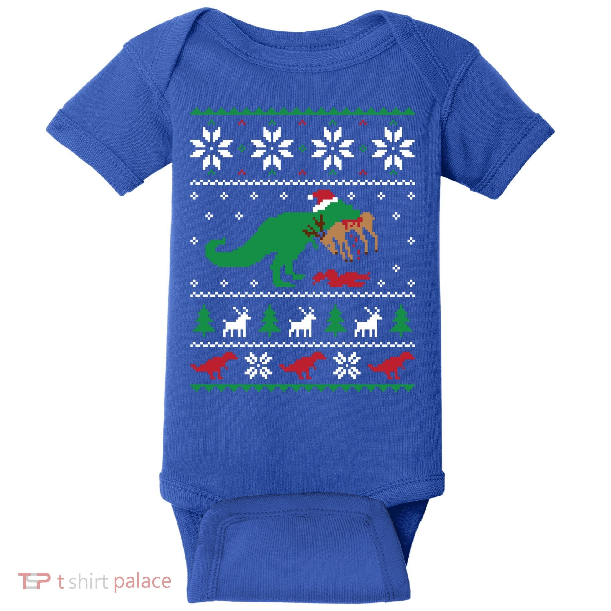 T Rex Eating Reindeer Funny Dinosaur Christmas Ugly Gift Baby Bodysuit