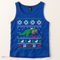 T Rex Eating Reindeer Funny Dinosaur Christmas Ugly Gift Tank Top thumb 2