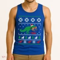 T Rex Eating Reindeer Funny Dinosaur Christmas Ugly Gift Tank Top thumb 3